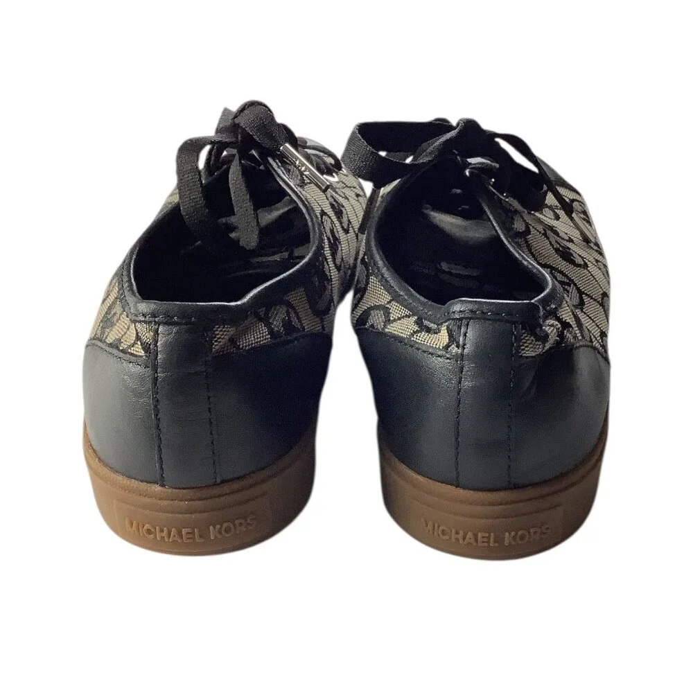 Michael Kors Womens MK Logo Monogram City Sneakers Sz 8M Black & Tan Rubber Sole